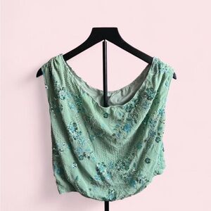 Embellished Green Sleeveless Top